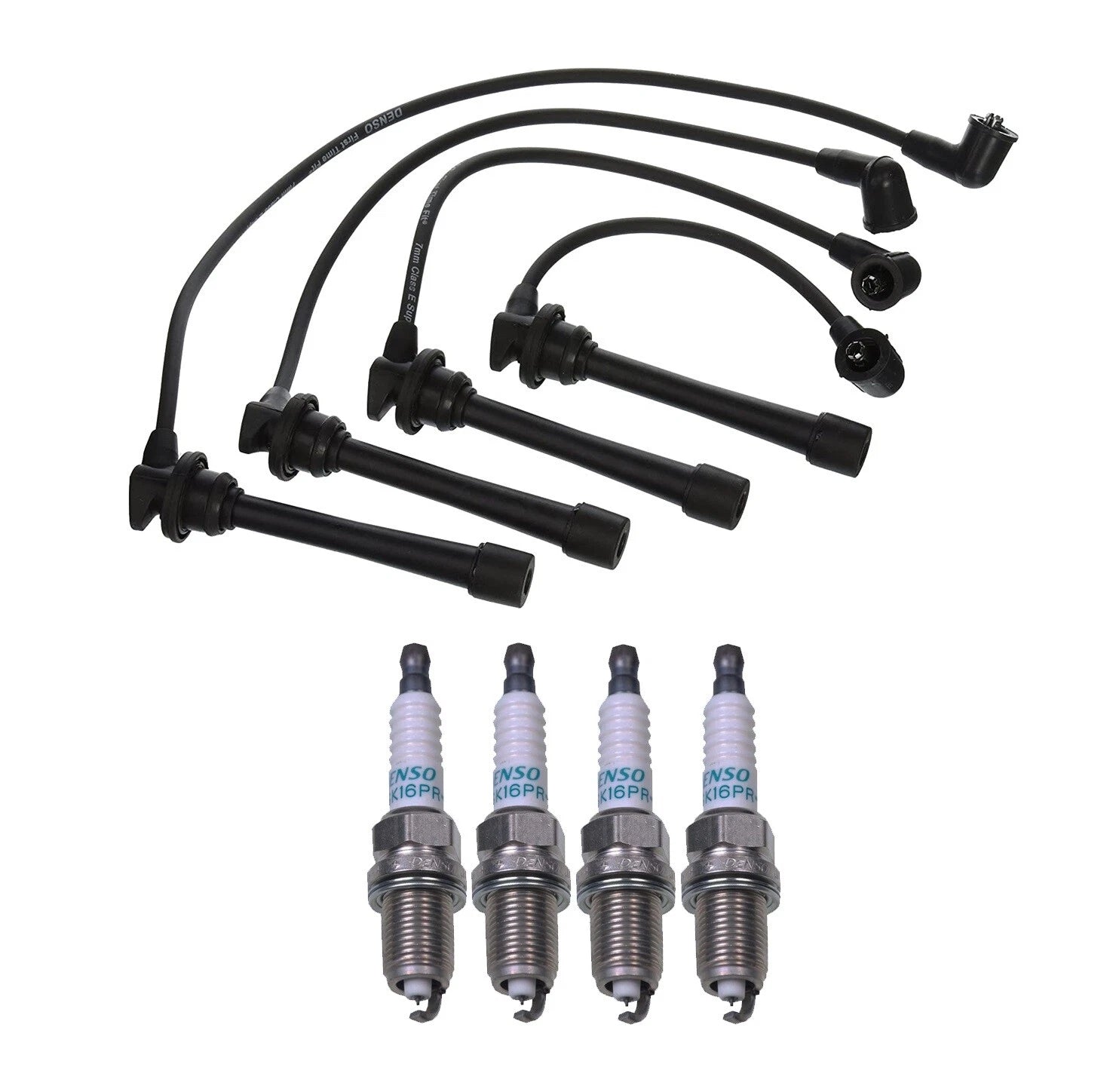Denso 7mm Wire Set & 4 Iridium Spark Plugs Kit for Kia Hyundai L4