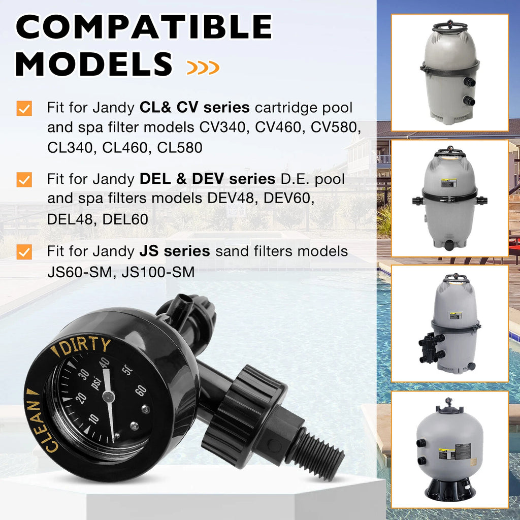 Air Pressure Gauge Release Valve 0-60PSI for Jandy CL CV DEL DEV JS Series