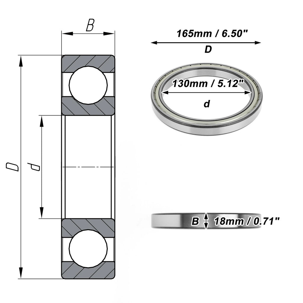 Deep Groove Ball Bearing 6826ZZS for Scooter Skateboard (P5 130x165x18mm)