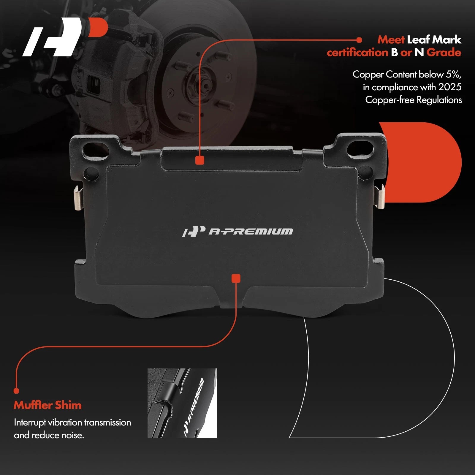 Set of 4 Front Ceramic Brake Pads for Hyundai Genesis (2015–2016)