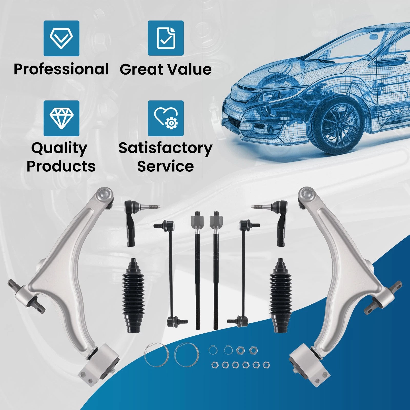 10x Front Lower Control Arms Sway Bar Links Tie Rods for Cadillac SRX (2010–2016)