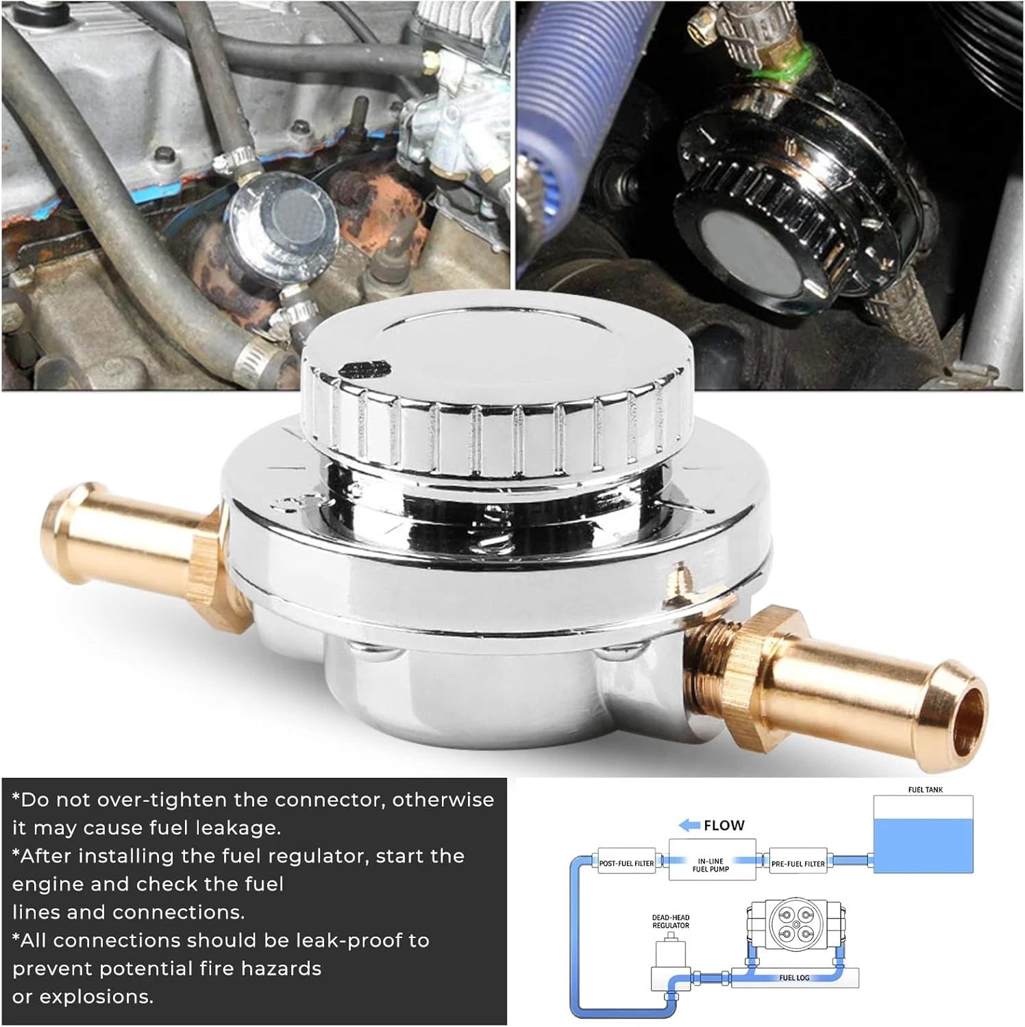 Adjustable Fuel Pressure Regulator Kit for Universal Carburetor (1-6 PSI)