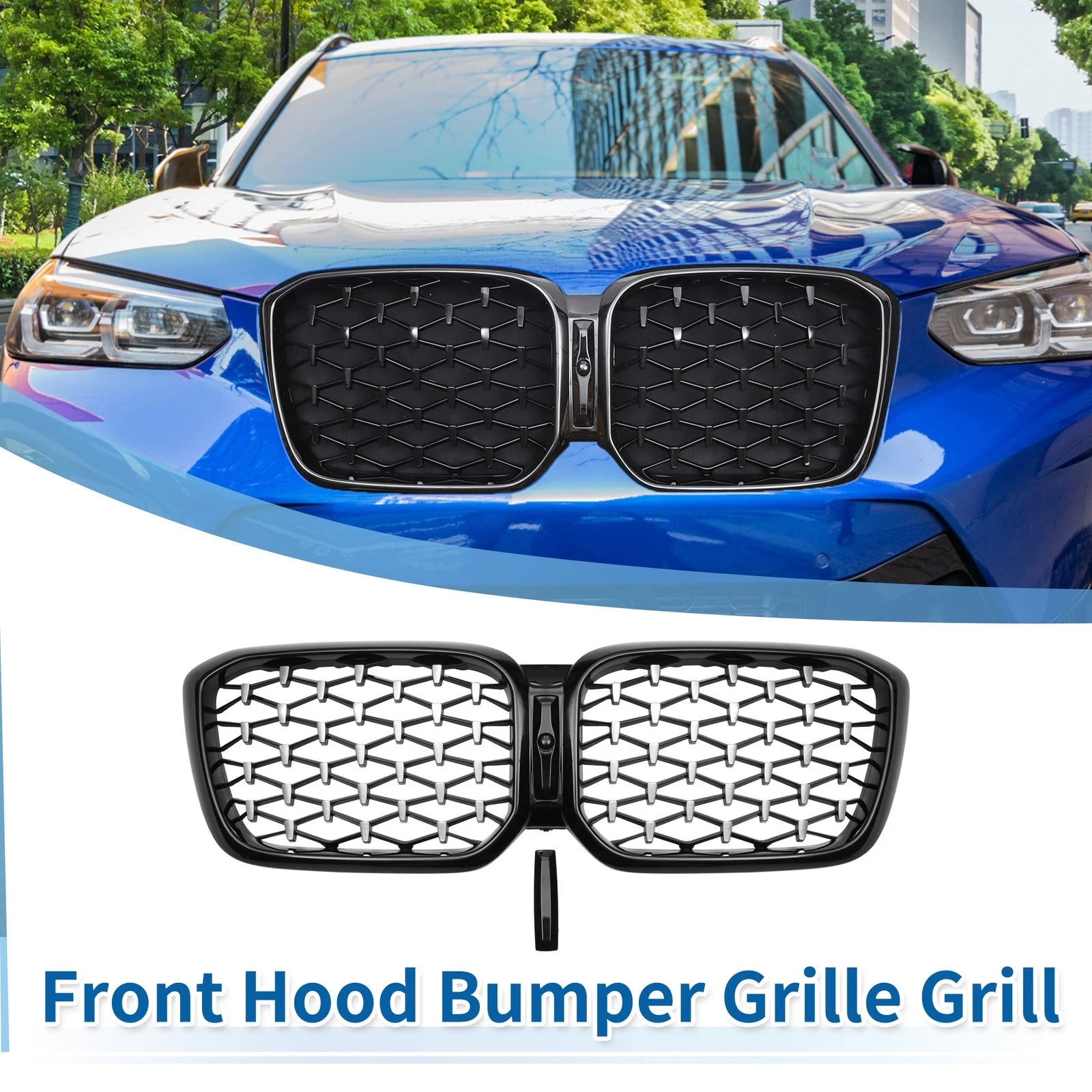 Front Upper Bumper Grille for BMW X3 G01 (2020–2023) Half Chrome Silver Tone