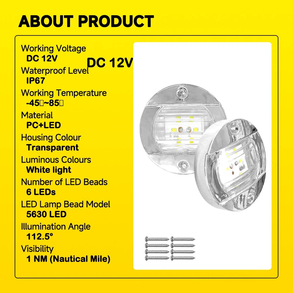 Set of 8 Round LED Courtesy Lights for Marine Boat