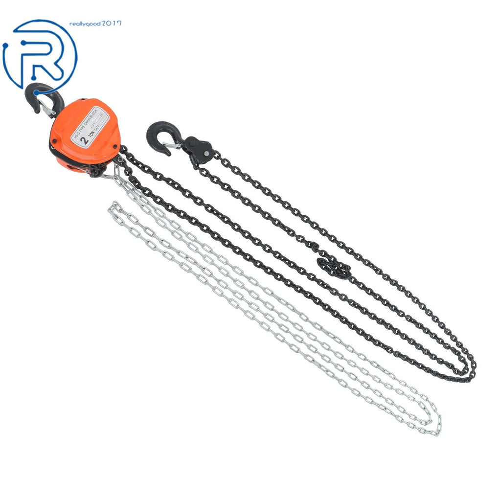 2 Ton Manual Chain Hoist with 2 Hooks and 10' Lift Capacity