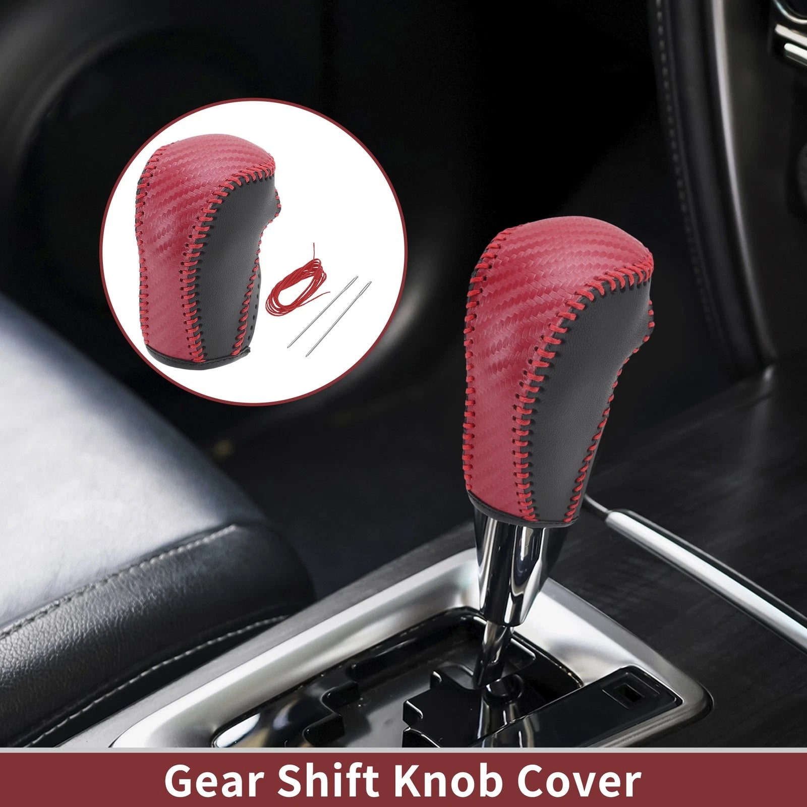 1 Pc Gear Shift Knob Cover for Mazda CX-5 (2013–2014) Black Red Faux Leather