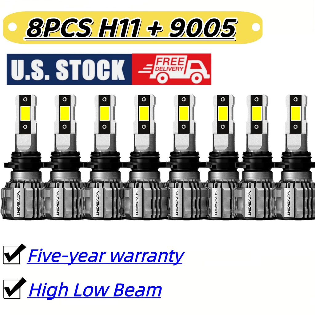 8X 9005 H11 Combo LED Headlight Bulbs 6500K for High Low Beam