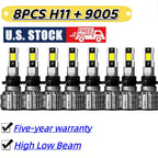 8X 9005 H11 Combo LED Headlight Bulbs 6500K for High Low Beam