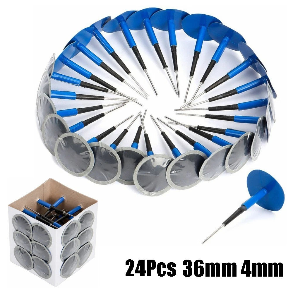 24X Tire Puncture Repair Patch Kit for Auto Car Truck (36mm, 4mm Mushroom)