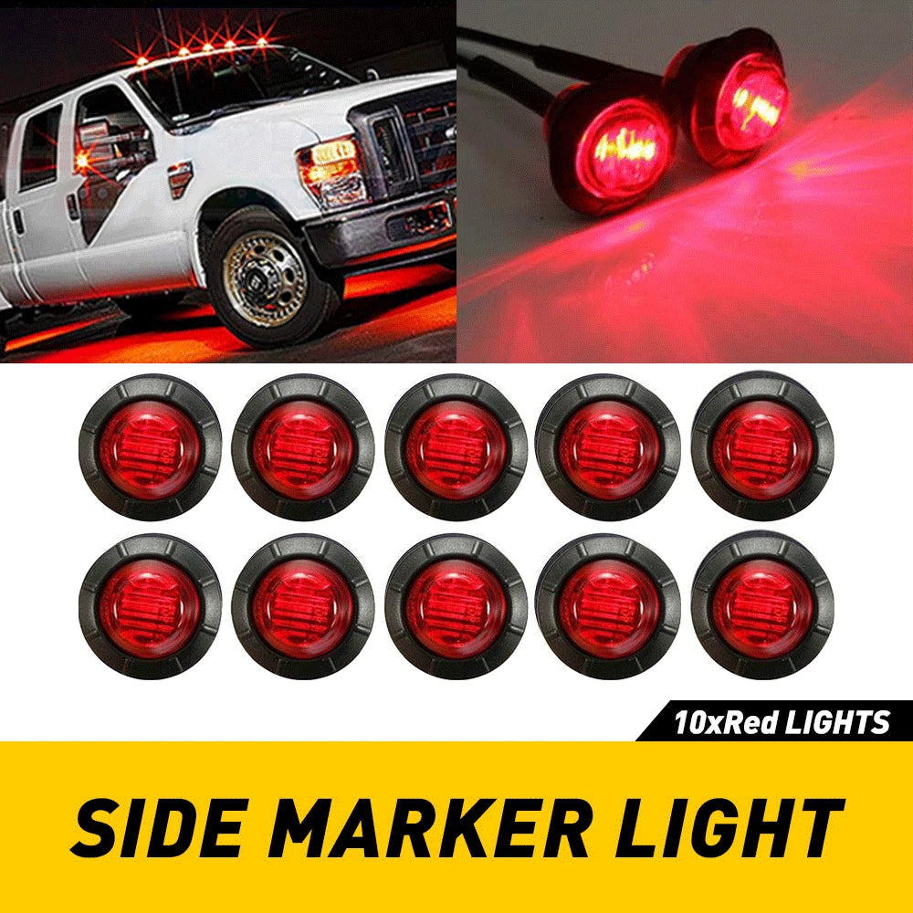 10X LED Marker Lights for Truck Trailer (Round, Red, Waterproof)