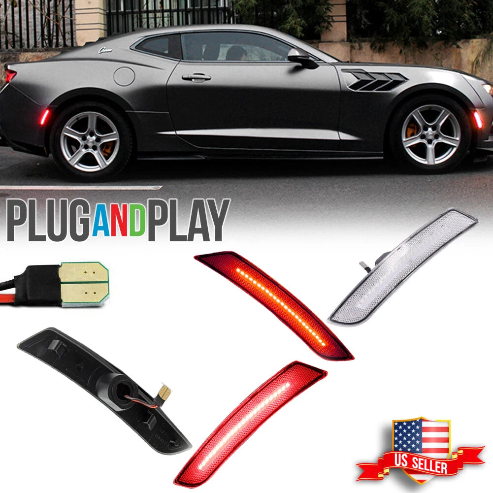 Set of 4 Clear Red LED Side Marker Lights for Chevy Camaro (2016–2023)