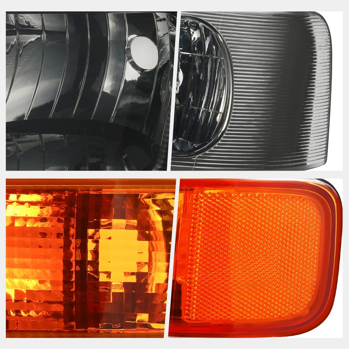 Set of 4 Headlights & Turn Signal Lamps for Express/Savana 1500-4500 (2003–2024) Smoked/Amber