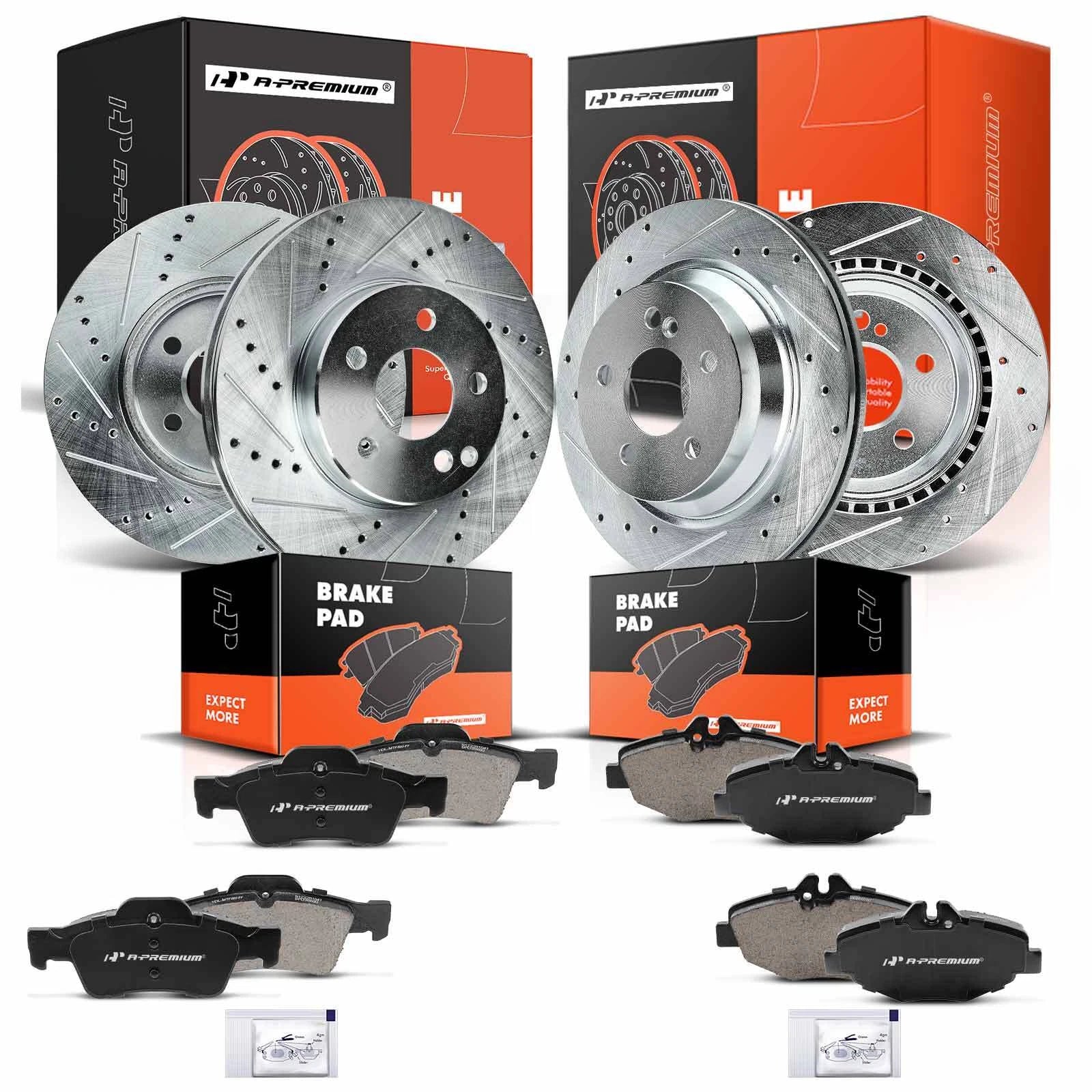 Front & Rear Drilled Rotors & Ceramic Pads for Mercedes-Benz E320 (2003–2009)