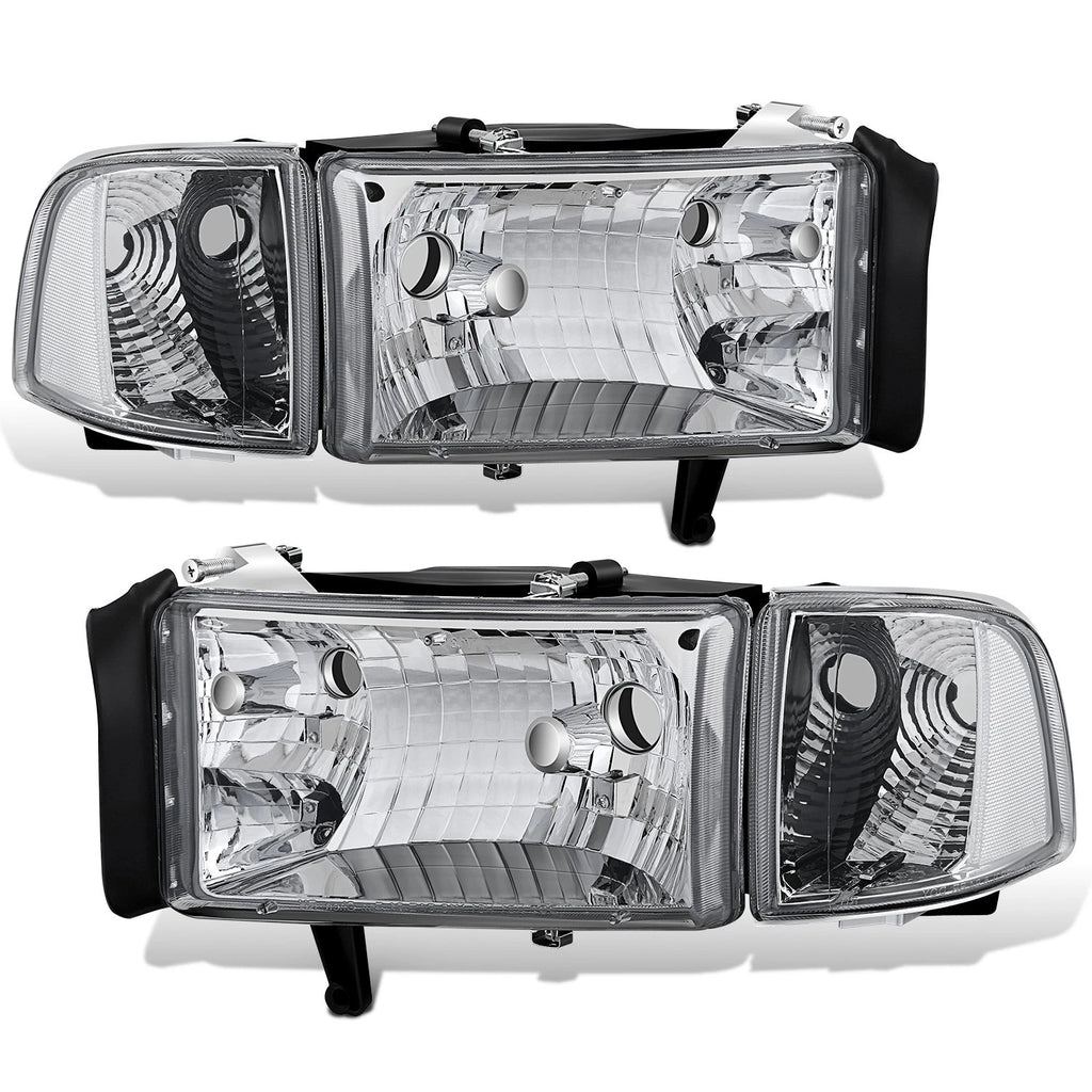 Chrome Housing Headlights + Clear Corner Lamp for Dodge Ram Pickup (1994–2002)