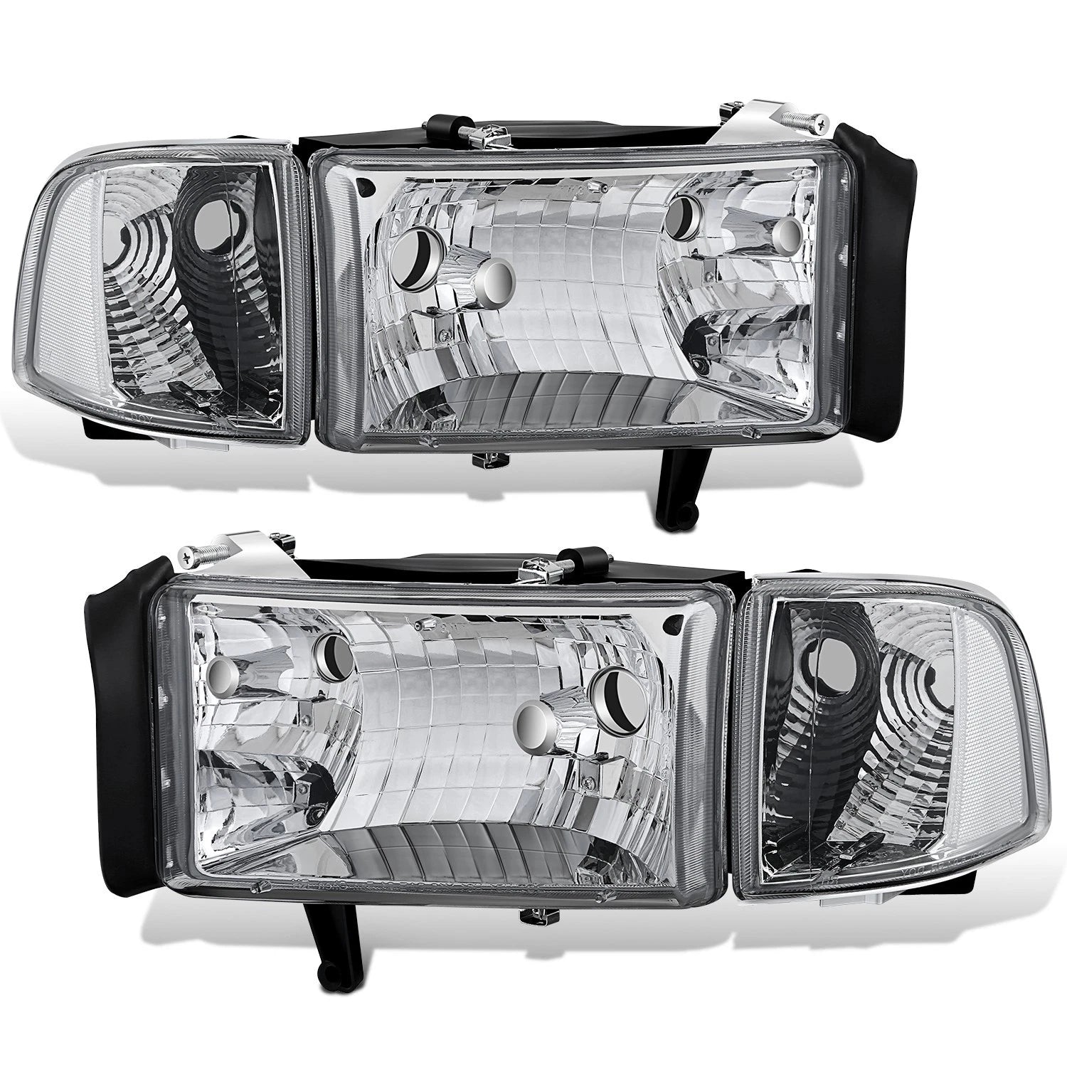 Chrome Housing Headlights + Clear Corner Lamp for Dodge Ram Pickup (1994–2002)
