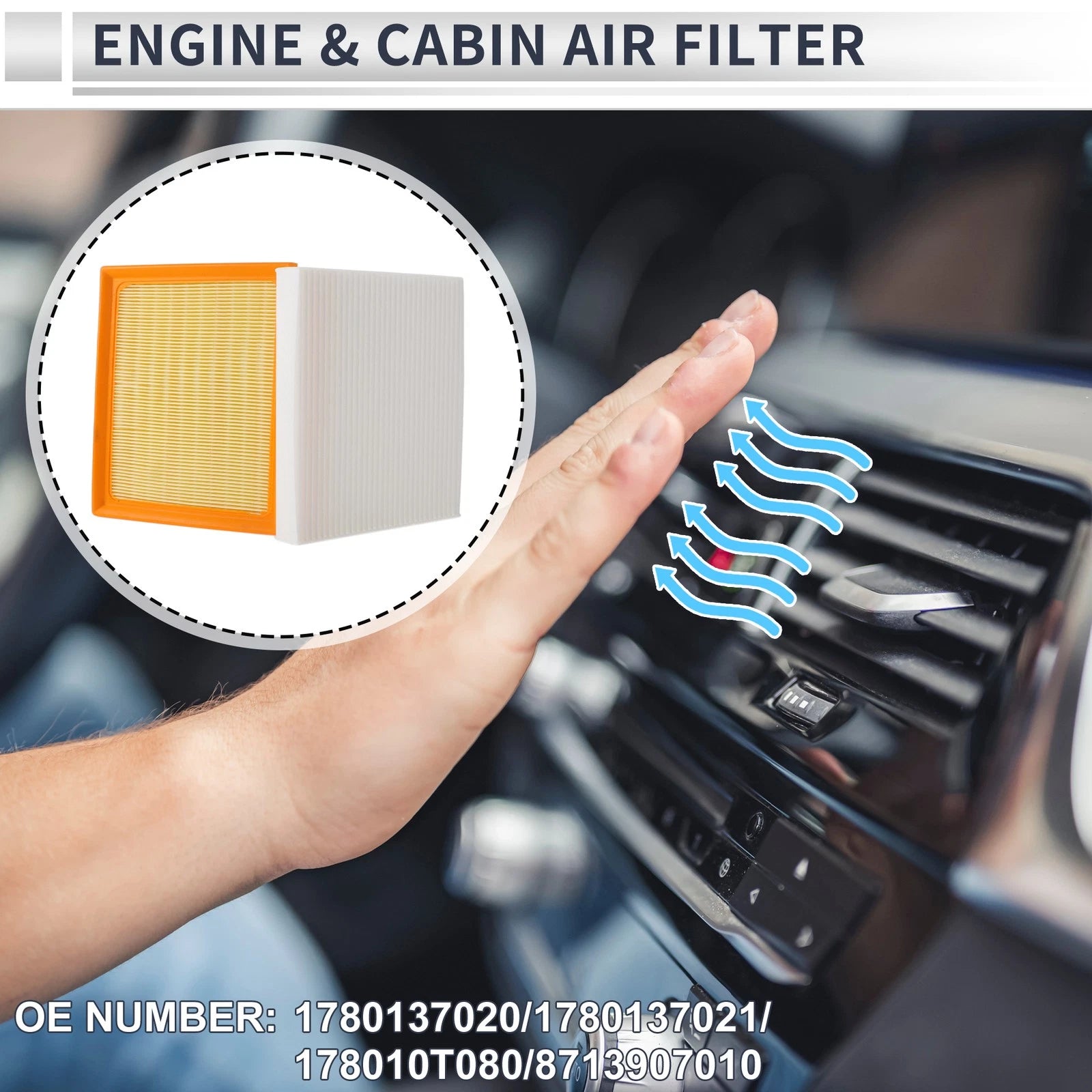 Set of 2 Engine Cabin Air Filters No.1780137020 for Toyota Prius (2012–2015)