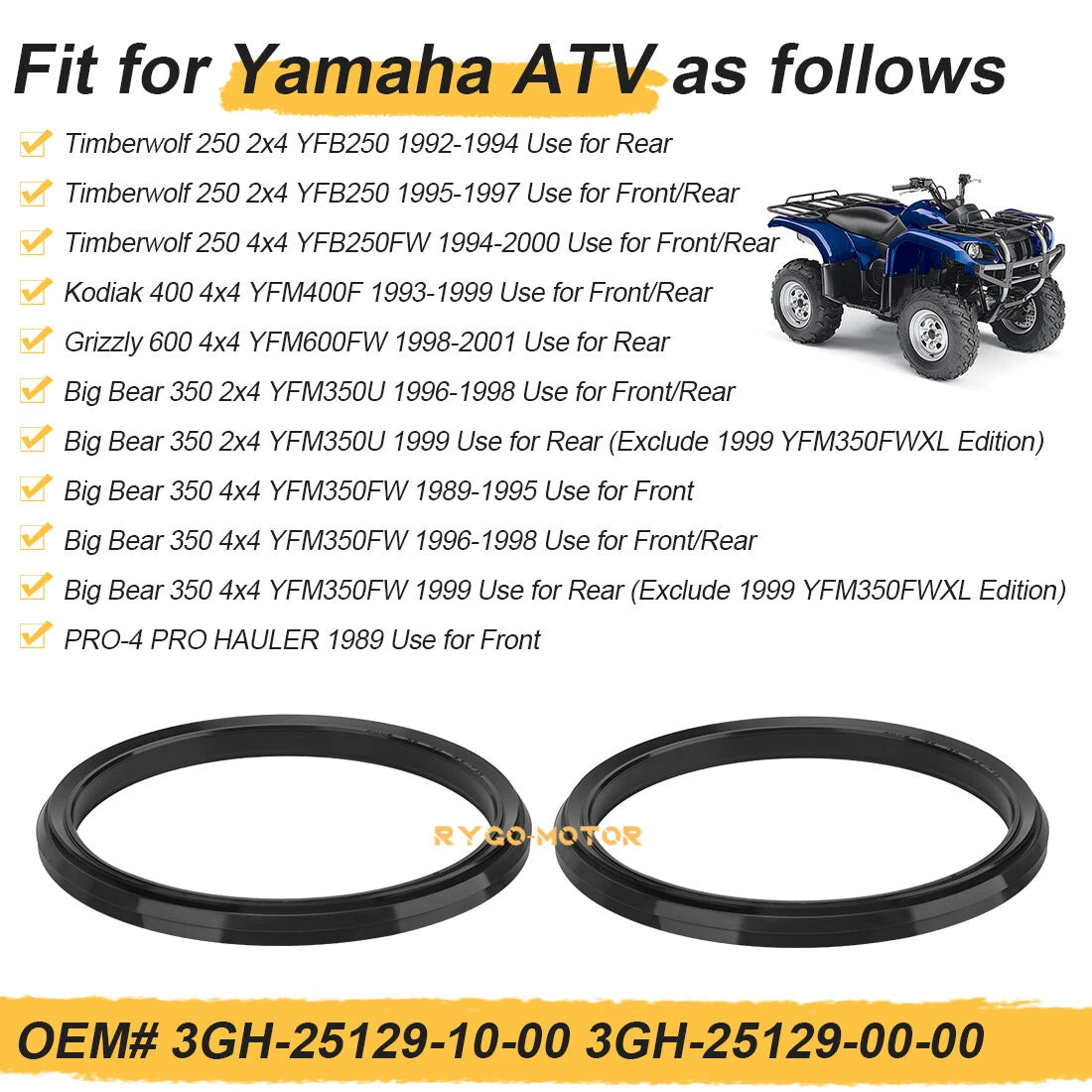 2X Front Wheel Brake Dust Seals for Yamaha Big Bear 350 (1989–1998)