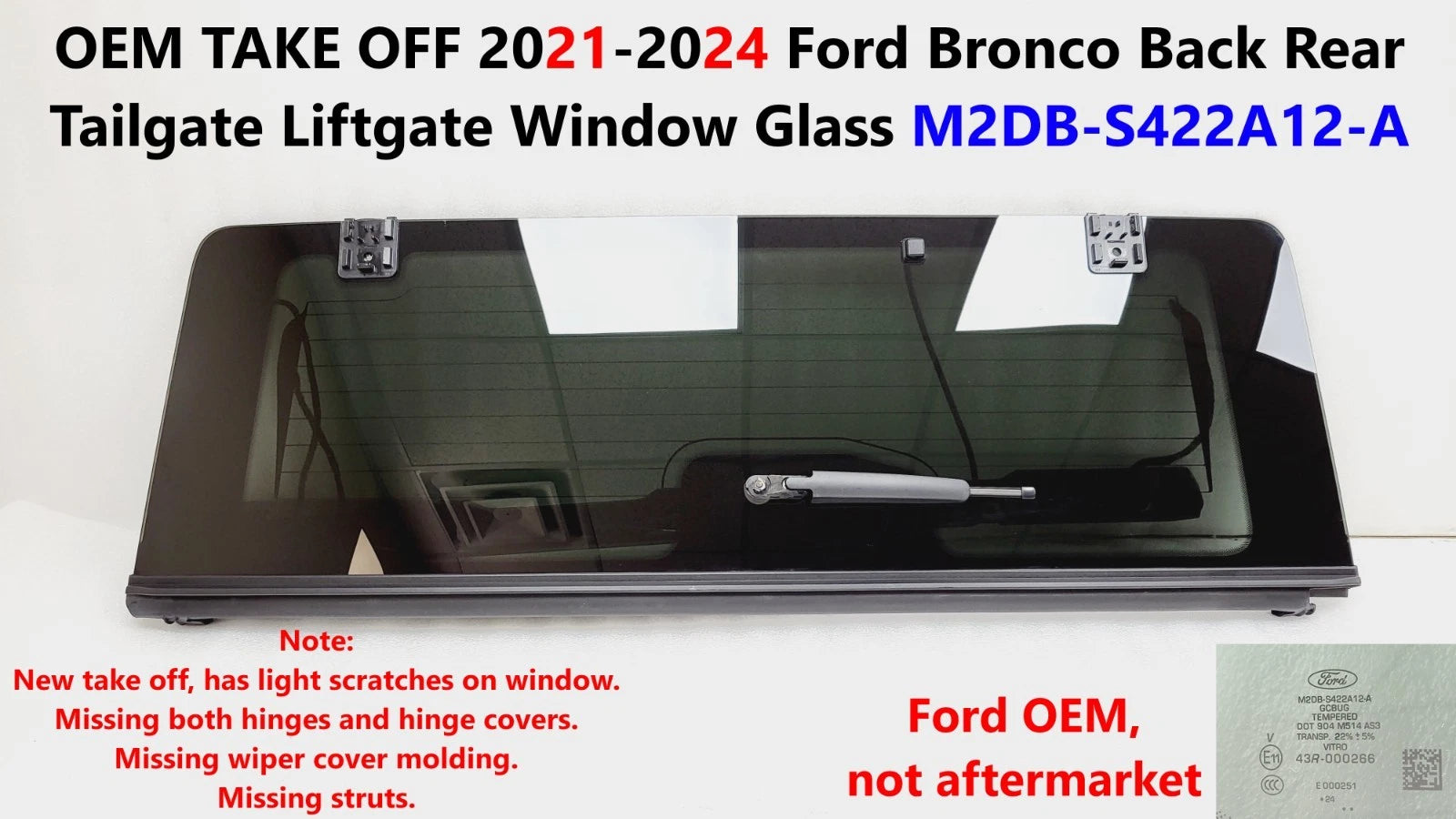Back Rear Tailgate Liftgate Window Glass for Ford Bronco (2021–2024)