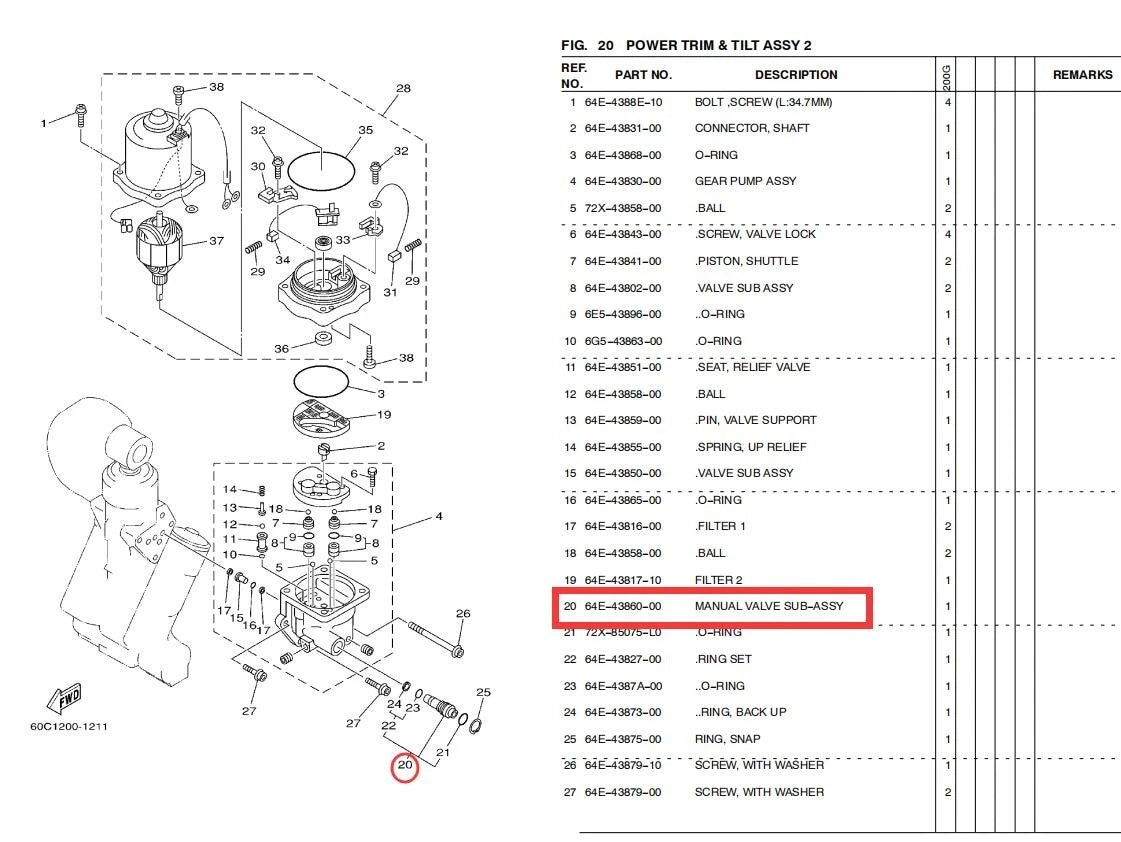 Trim Tilt Manual Release Valve Assy for Suzuki 115 200225HP (48864-93J01)