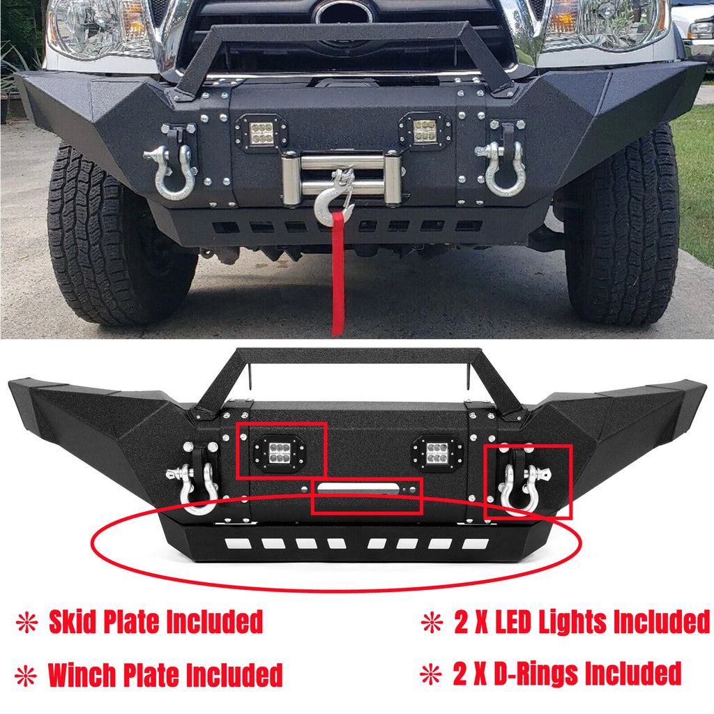 Front Bumper for Toyota Tacoma (2005–2015) with LED Lights & Winch D-rings