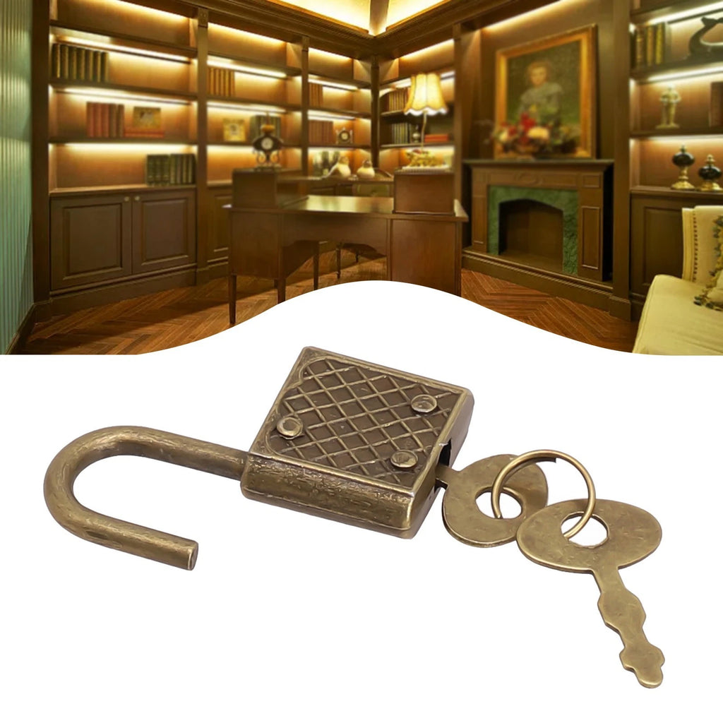 Vintage Padlock with Key for Luggage and Notebook Locking