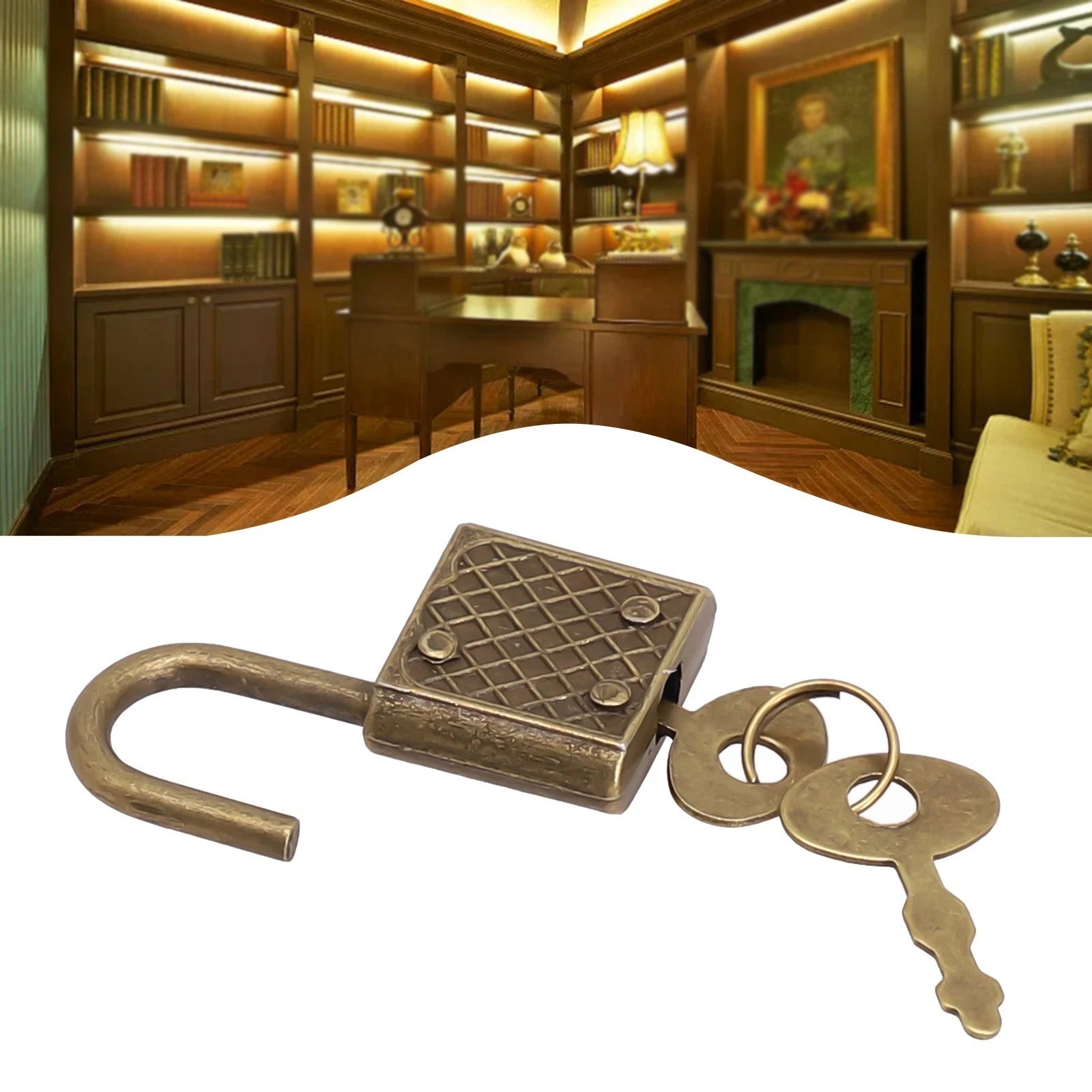 Vintage Padlock with Key for Luggage and Notebook Locking