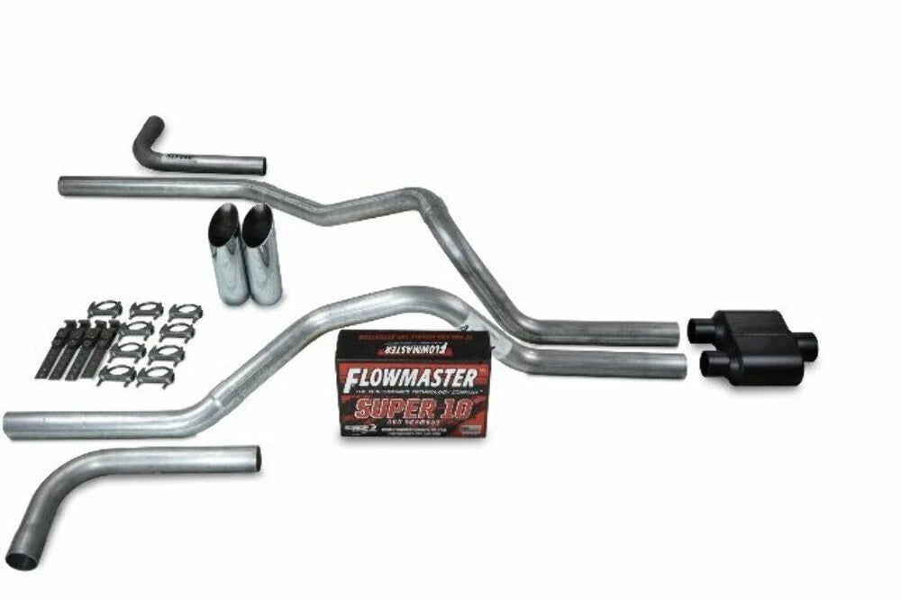 2.5" Dual Exhaust Kit for Chevy GMC 1500 (2019–2025) Flowmaster Super 10 Slash Tip