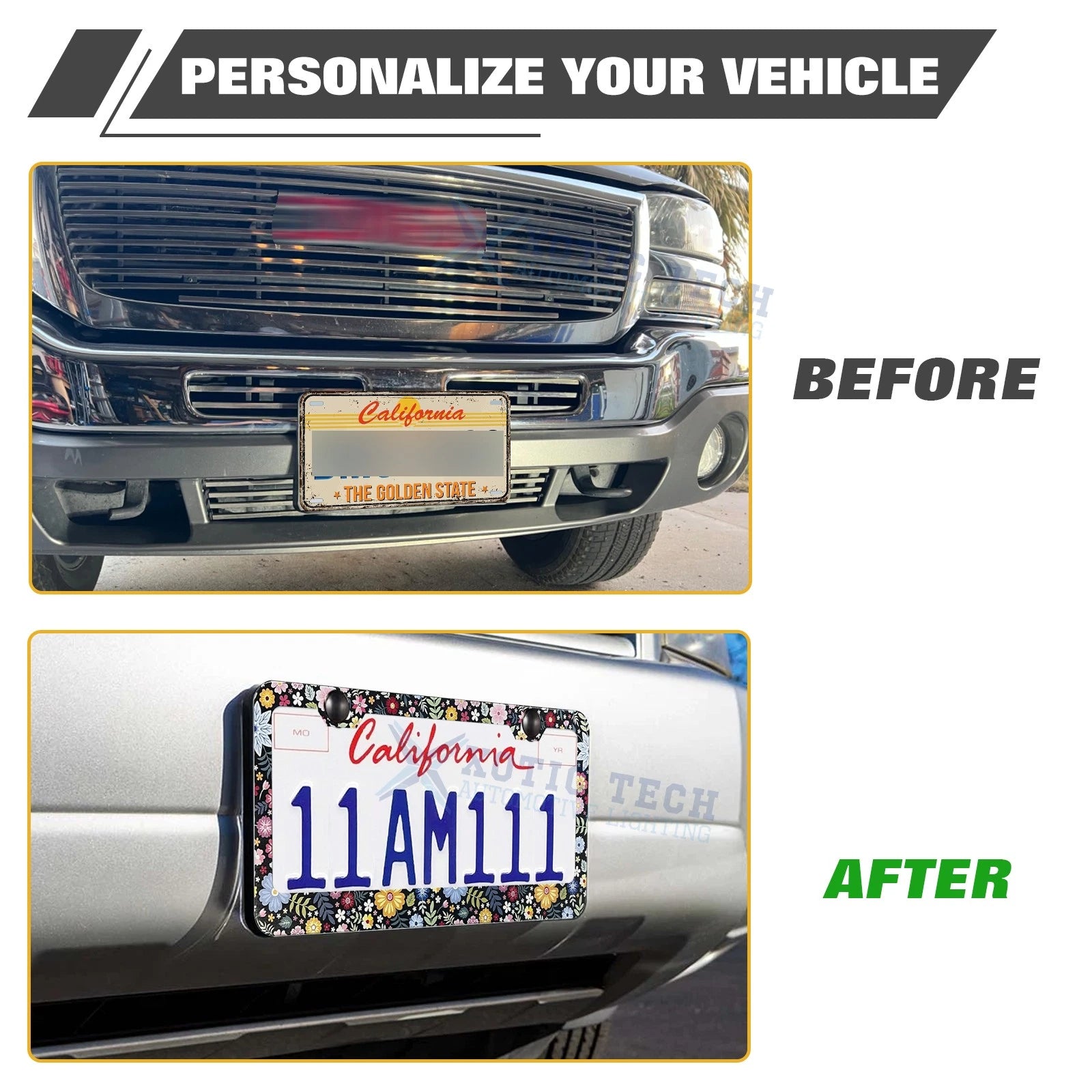 Floral License Plate Frame for Rust-Proof 12x6 Inch Standard Plates for Car (-)