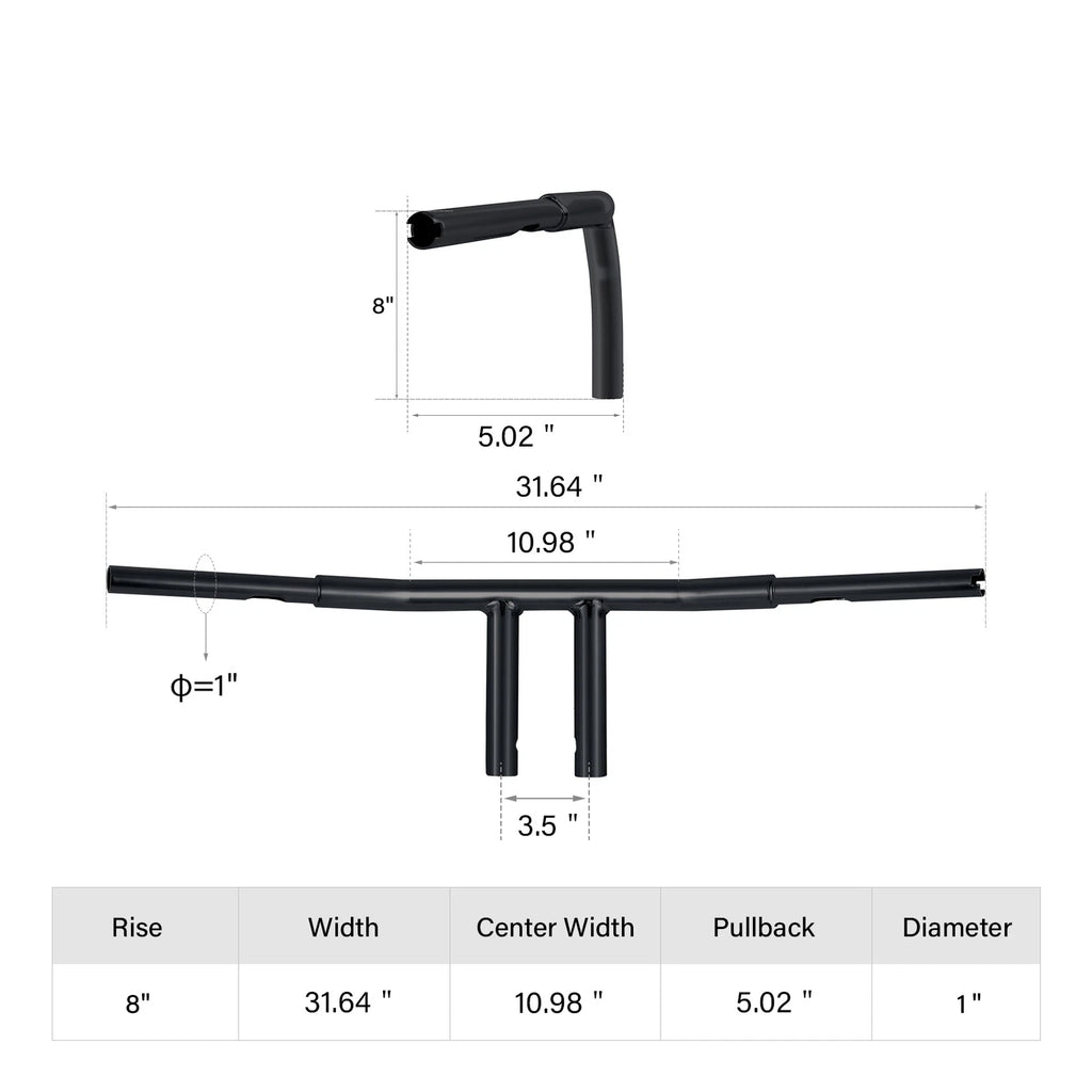 1.25'' 8" Rise T-Bars Handlebar for Harley Sportster Dyna Touring