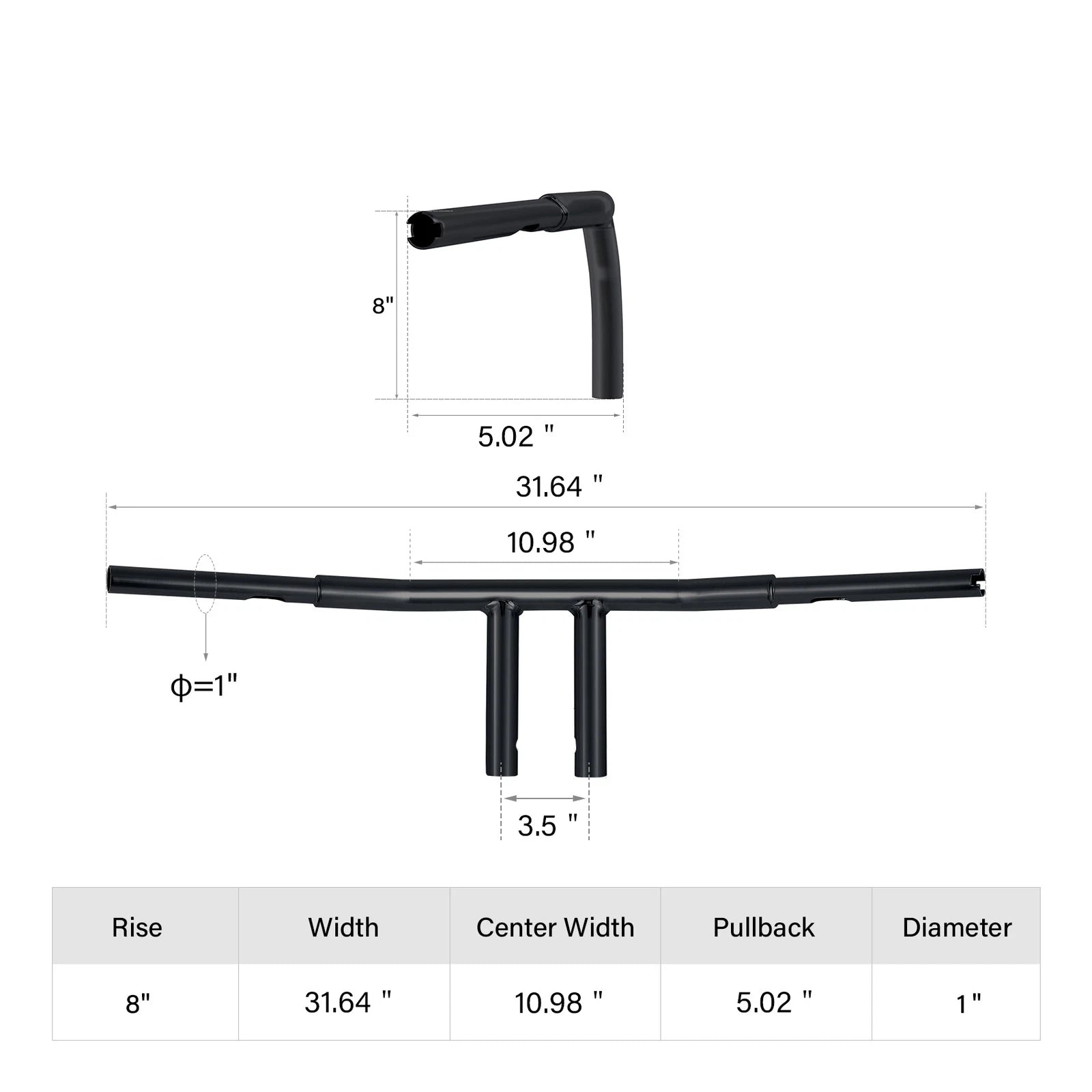 1.25'' 8" Rise T-Bars Handlebar for Harley Sportster Dyna Touring