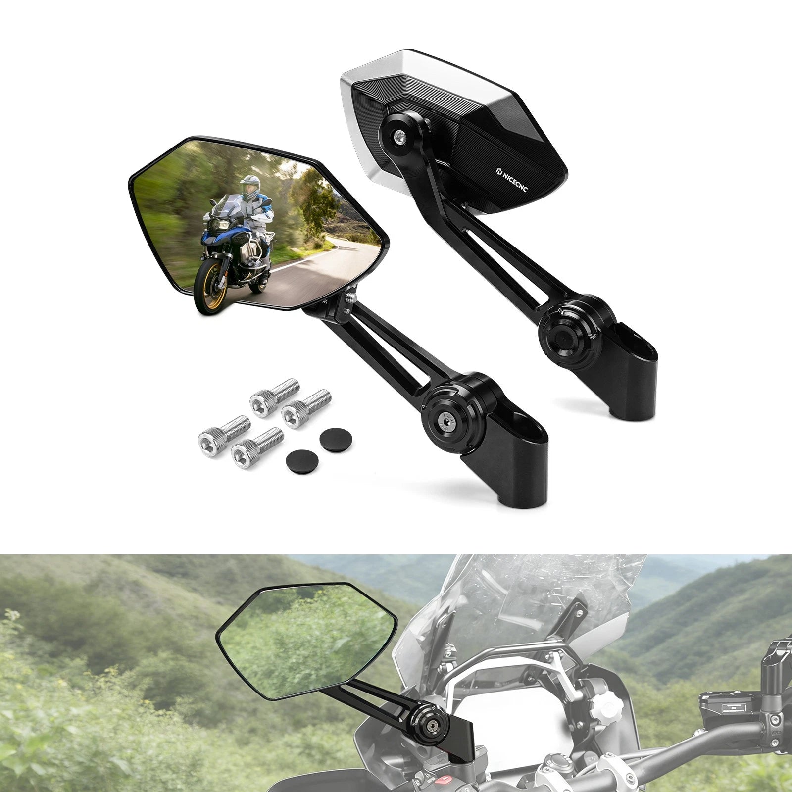 Set of 2 Rearview Mirrors for BMW R1250GS ADV (2018–2025) R1250R (2019–2024)