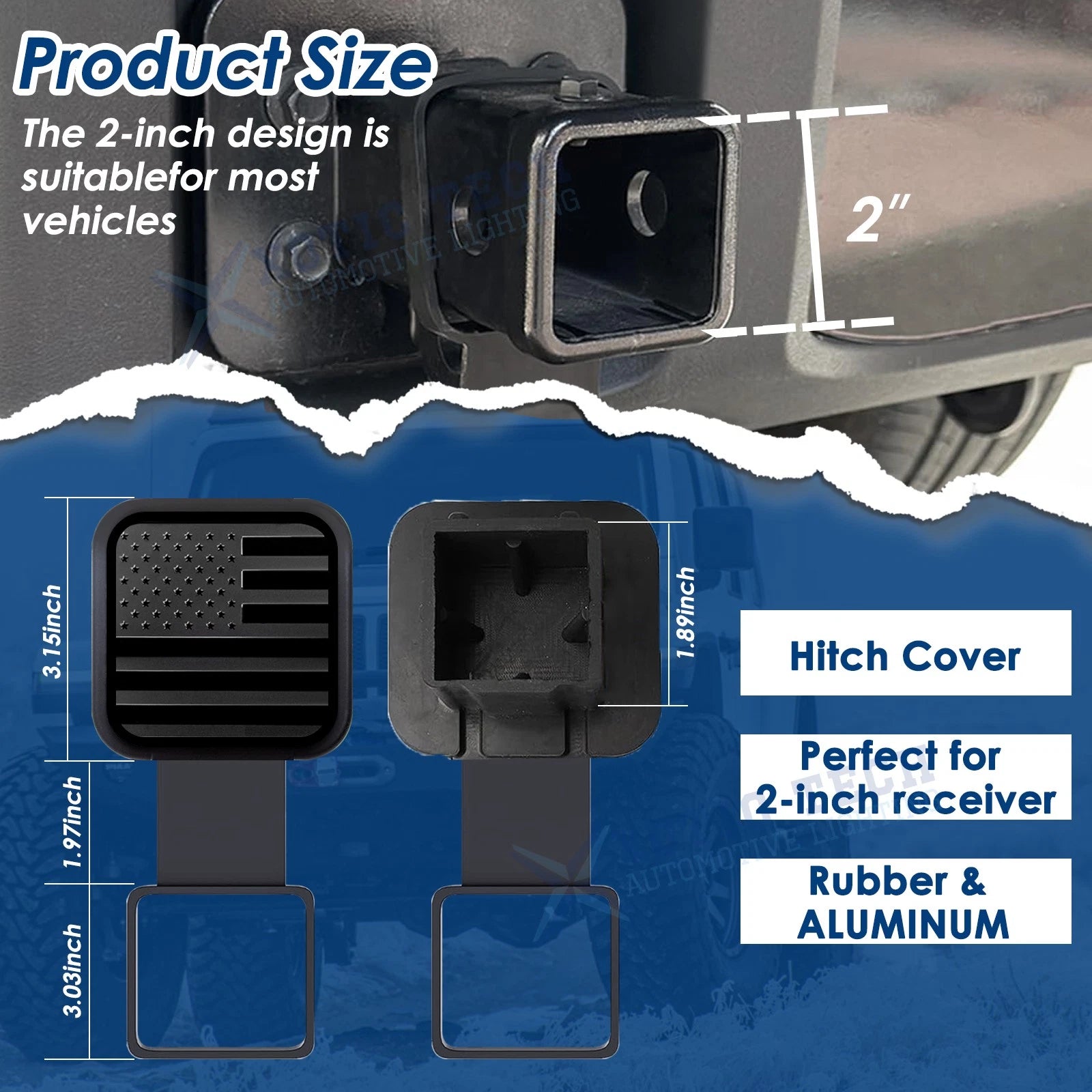 Universal Black Flag Tow Hitch Cover for 4-Way Flat Inserts (2") (-)