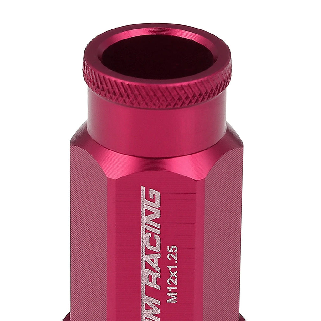 20 PCS Open End M12x1.25 50mm Tall Pink Universal JDM Rim Lug Nuts + Key