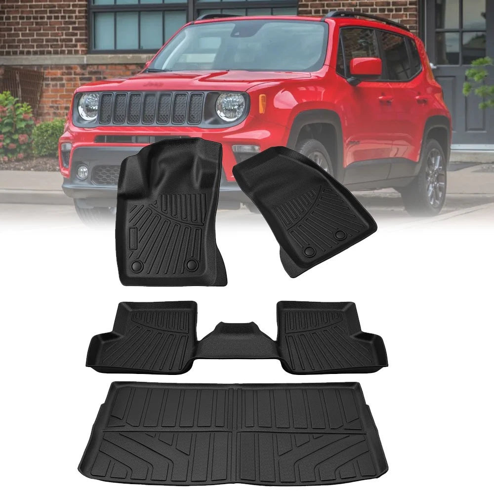 Set of 2 All Weather Floor Mats & Trunk Cargo Mat for Jeep Renegade (2015–2026)