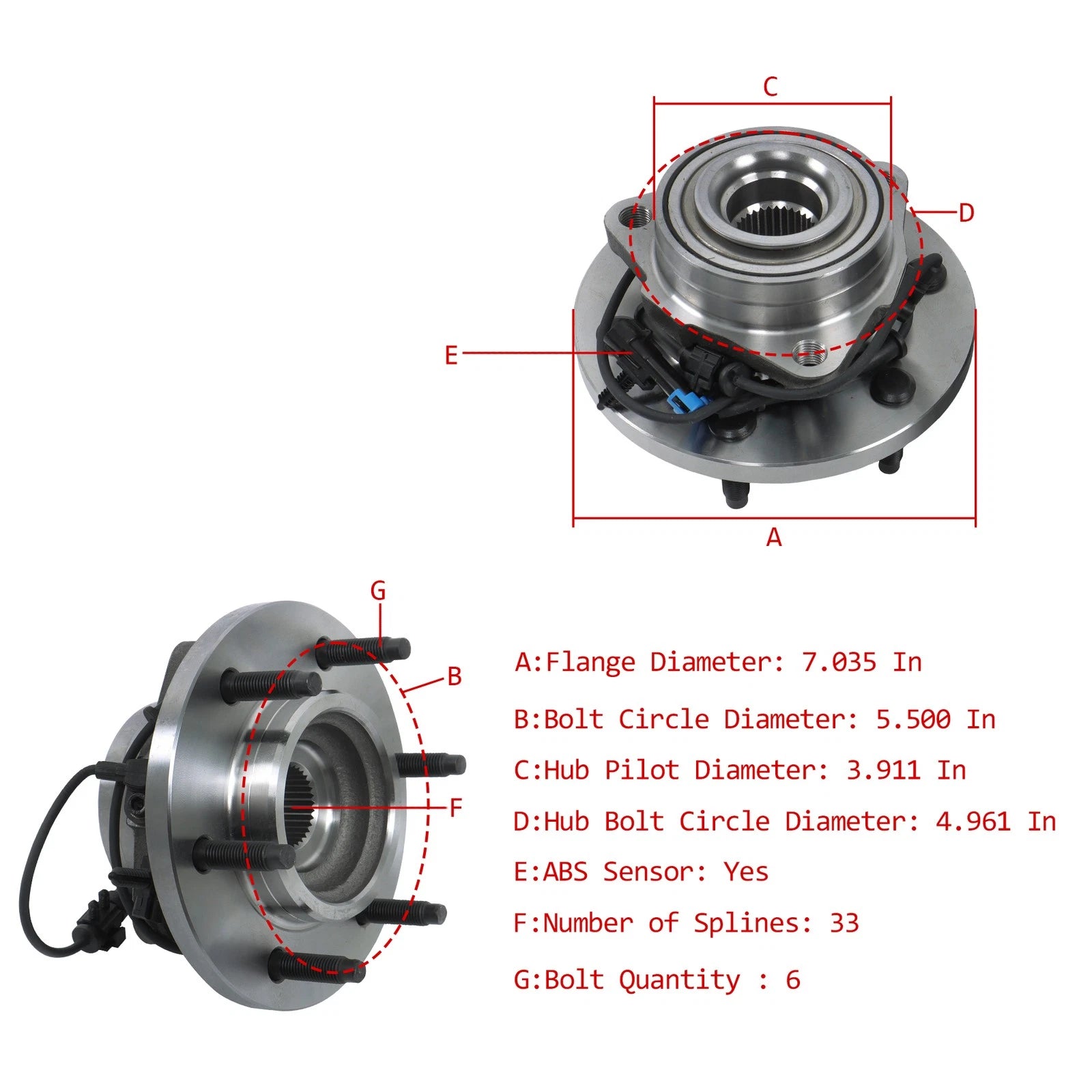 Pair Front Wheel Bearing and Hub Assembly for Hummer H3 (2006-2010)
