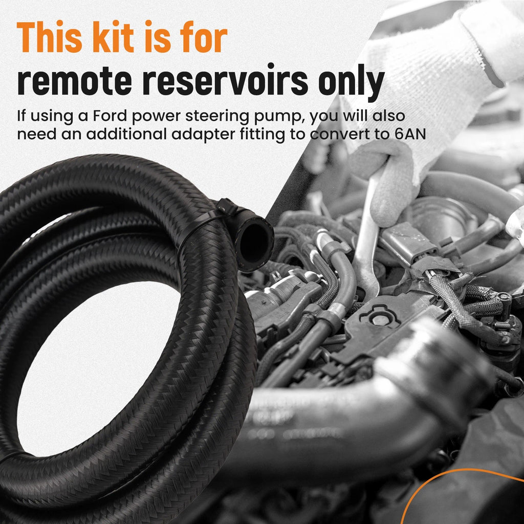 Power Steering Oil Line Kit for Universal Remote Reservoir (Black)