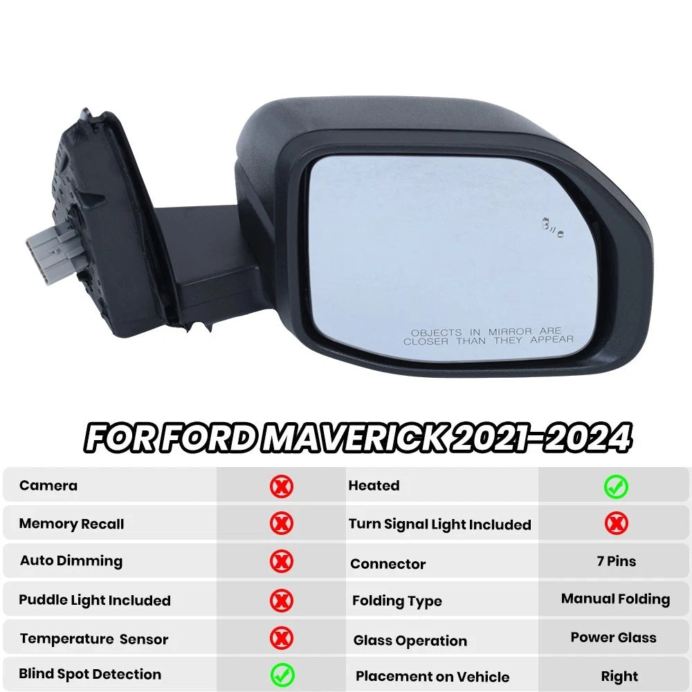 7Pin Heated Manual Fold Side Mirrors for Ford Bronco Sport (2021–2024)
