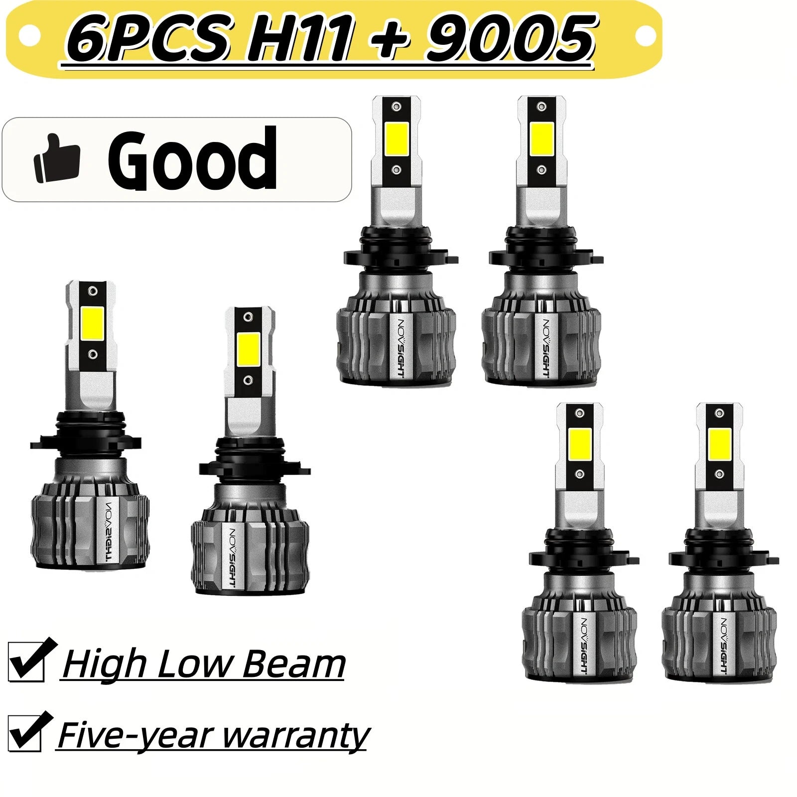 Set of 6 LED Headlight Kit 9005 H11 Fog Light Bulbs 6500K for High Low Beam