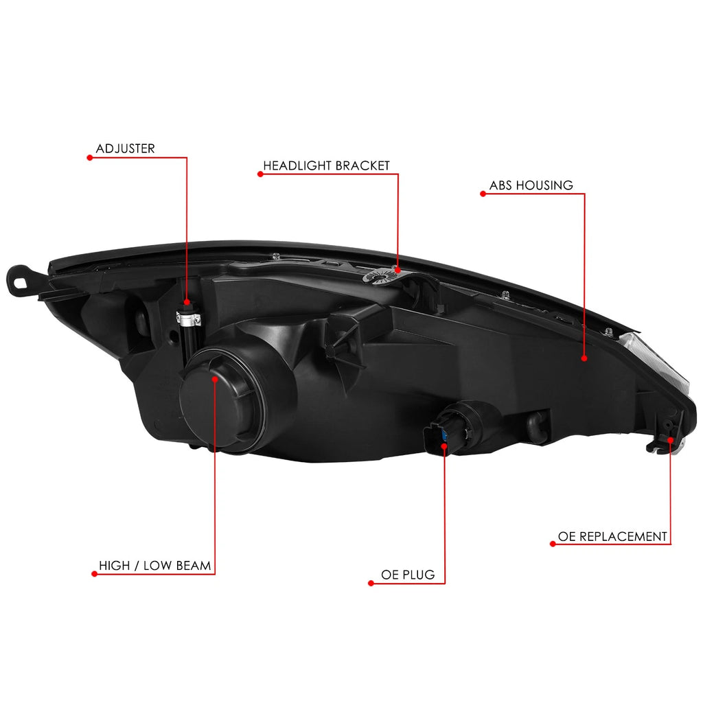 Headlight Lamp Assembly for Ford Focus (2003–2004) Driver Side Black Housing