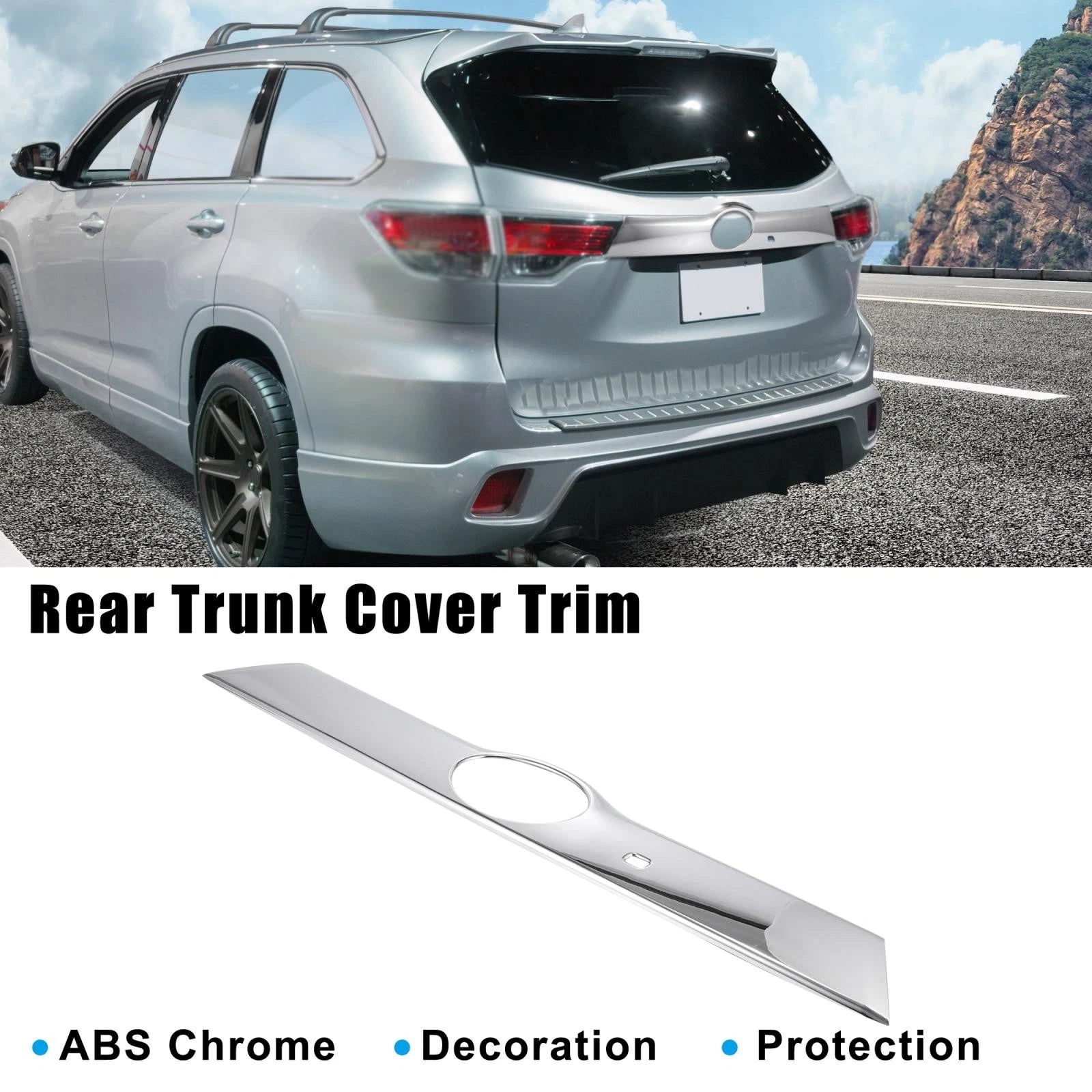 Chrome Plated ABS Rear Trunk Cover Trim for Toyota Highlander (2014–2018) 782685040877