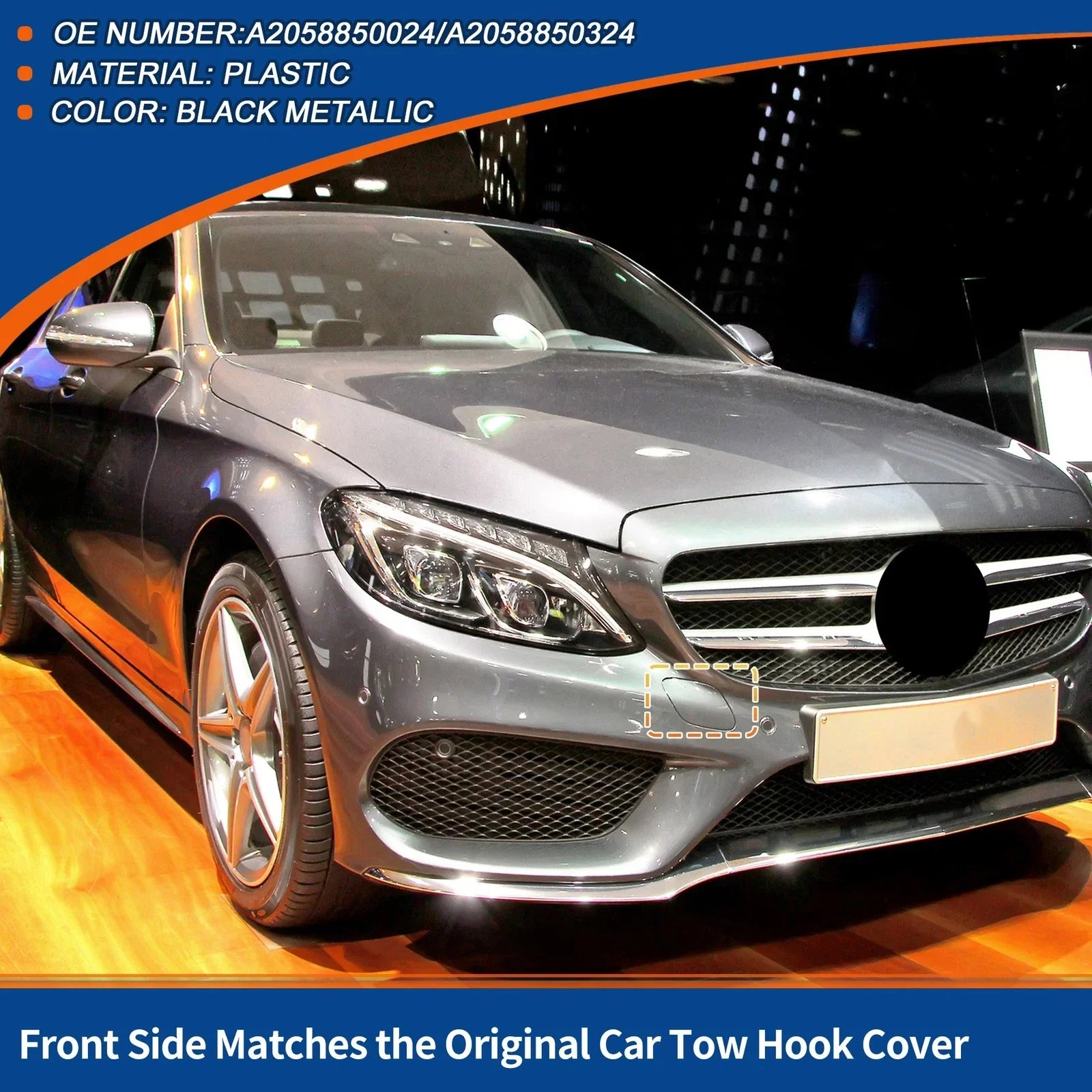 Front Bumper Tow Hook Cover for Mercedes-Benz (2019-2023) Black Metallic