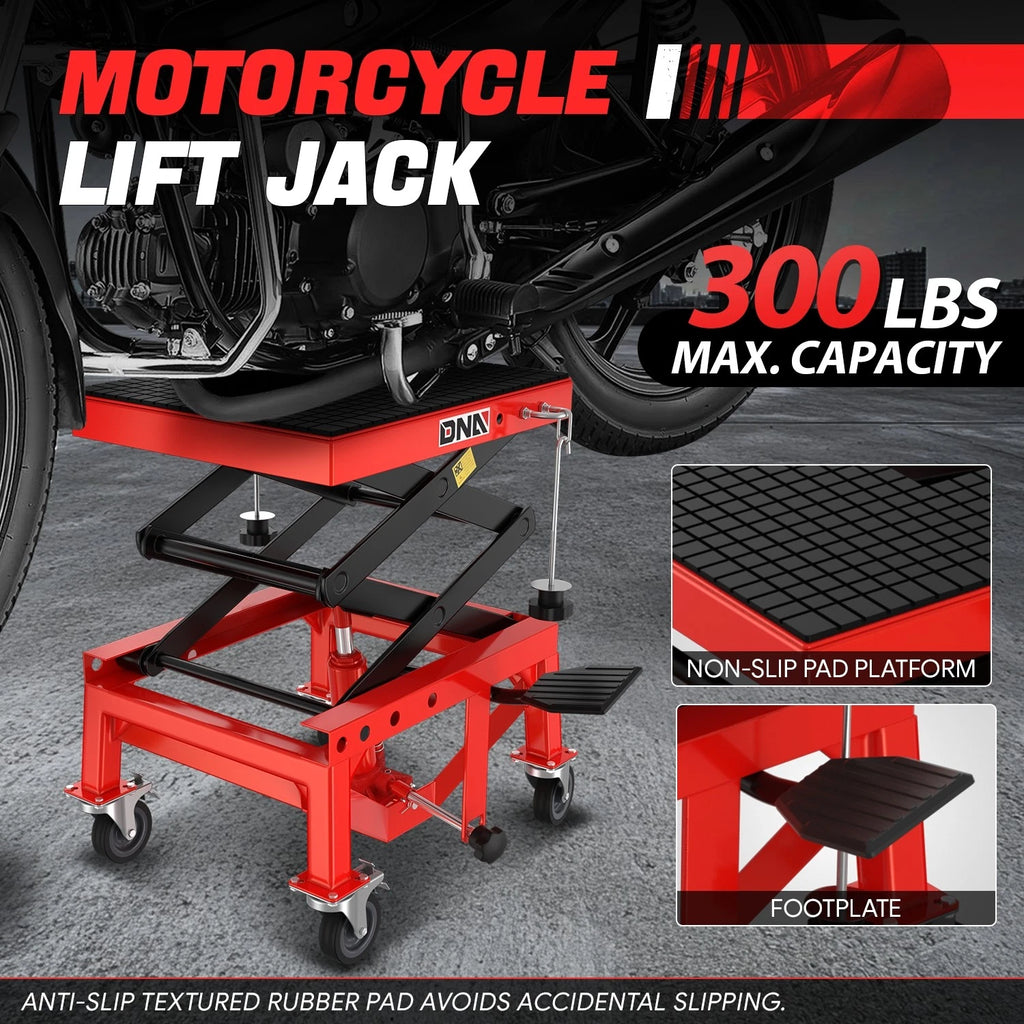 Hydraulic Scissor Lift Jack for Motorcycle (13.5"-34", 300lbs Capacity)