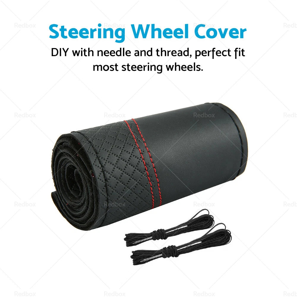 Leather Steering Wheel Cover for 38cm Cars (Universal Fit)