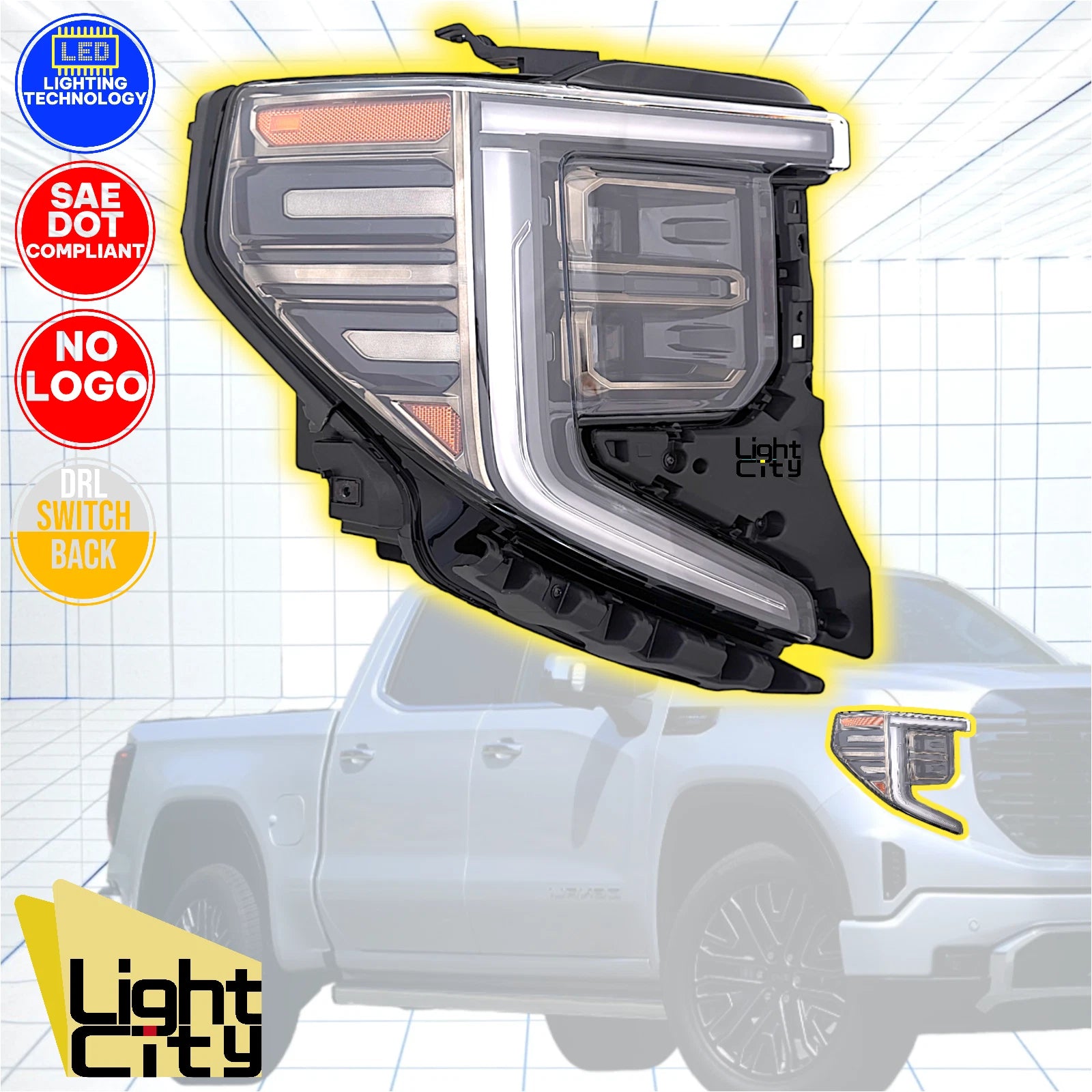 Full LED Headlight for GMC Sierra 1500 AT4/AT4X (2022–2026) BLK/CHR RH