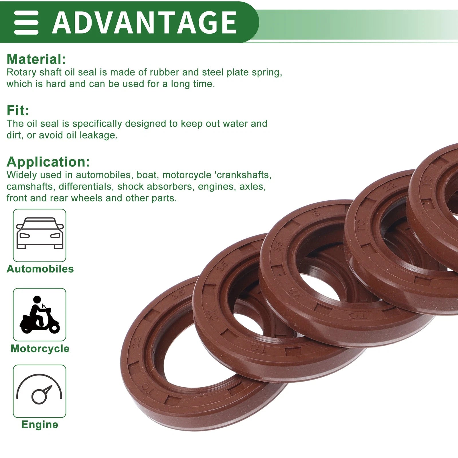 Set of 5 Oil Seal Rotary Shaft Seal FKM Rubber 22x35x6mm
