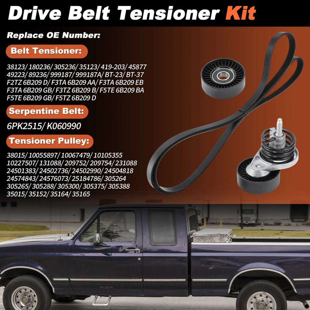 Serpentine Belt Drive Tensioner Kit K060990 for Ford F150 F250 F350 (1993–1996)