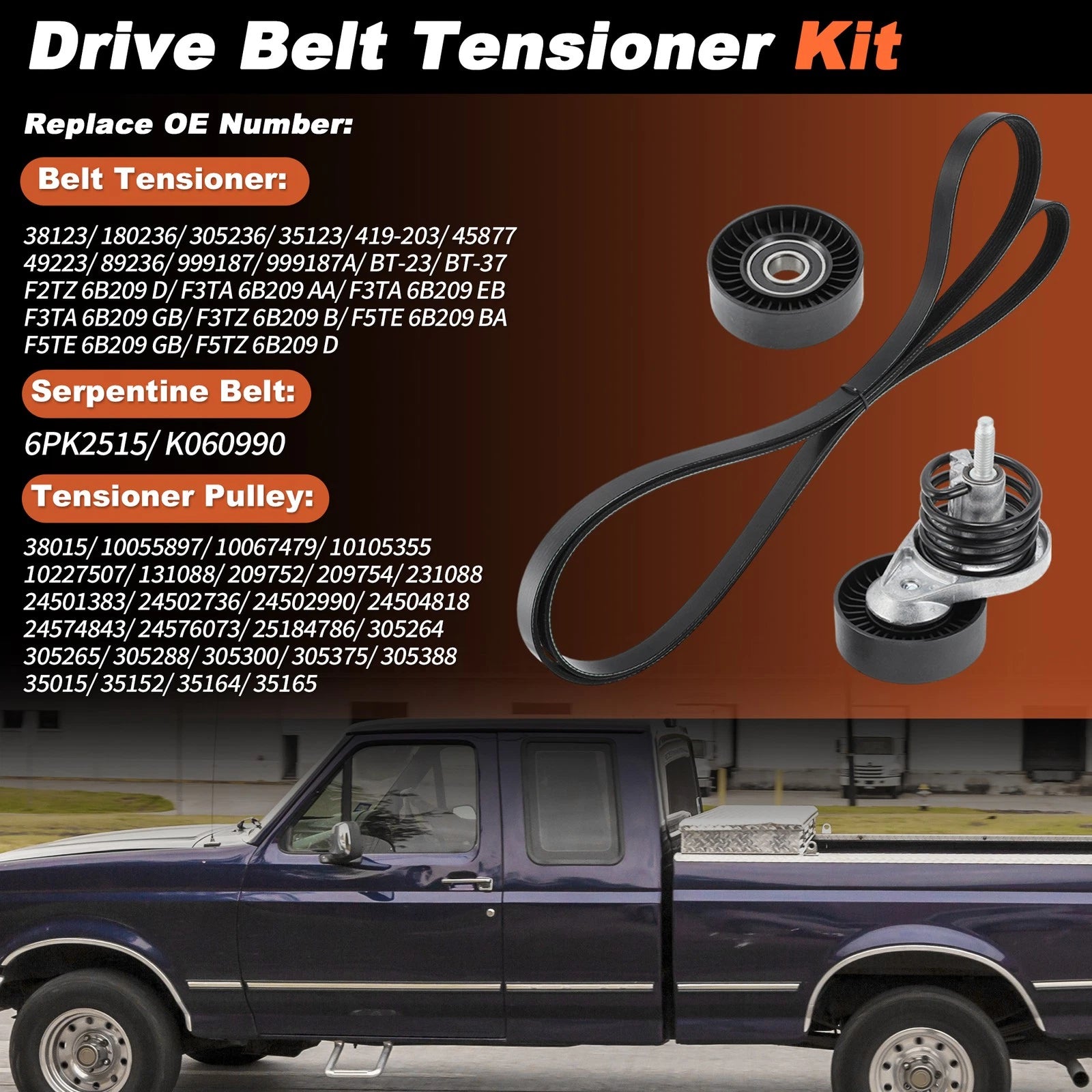 Serpentine Belt Drive Tensioner Kit K060990 for Ford F150 F250 F350 (1993–1996)