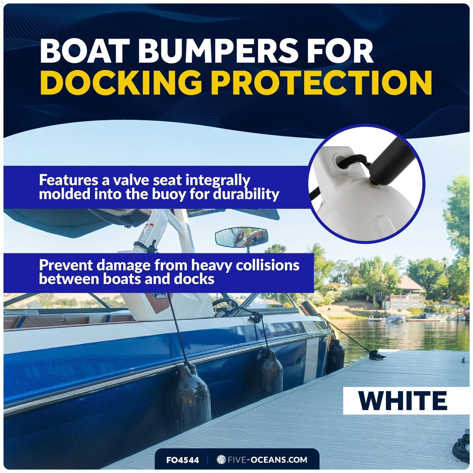 Set of 4 Boat Dock Fenders 6.5x23 White Ribbed Marine Bumpers