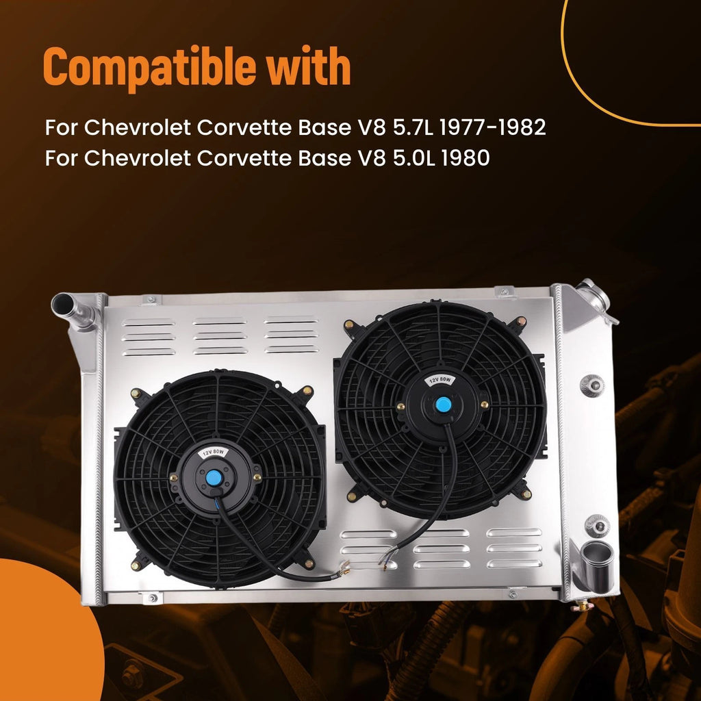 3 Row Radiator Shroud Fan for Chevrolet Corvette Base (1977–1982) MC718 Aluminum