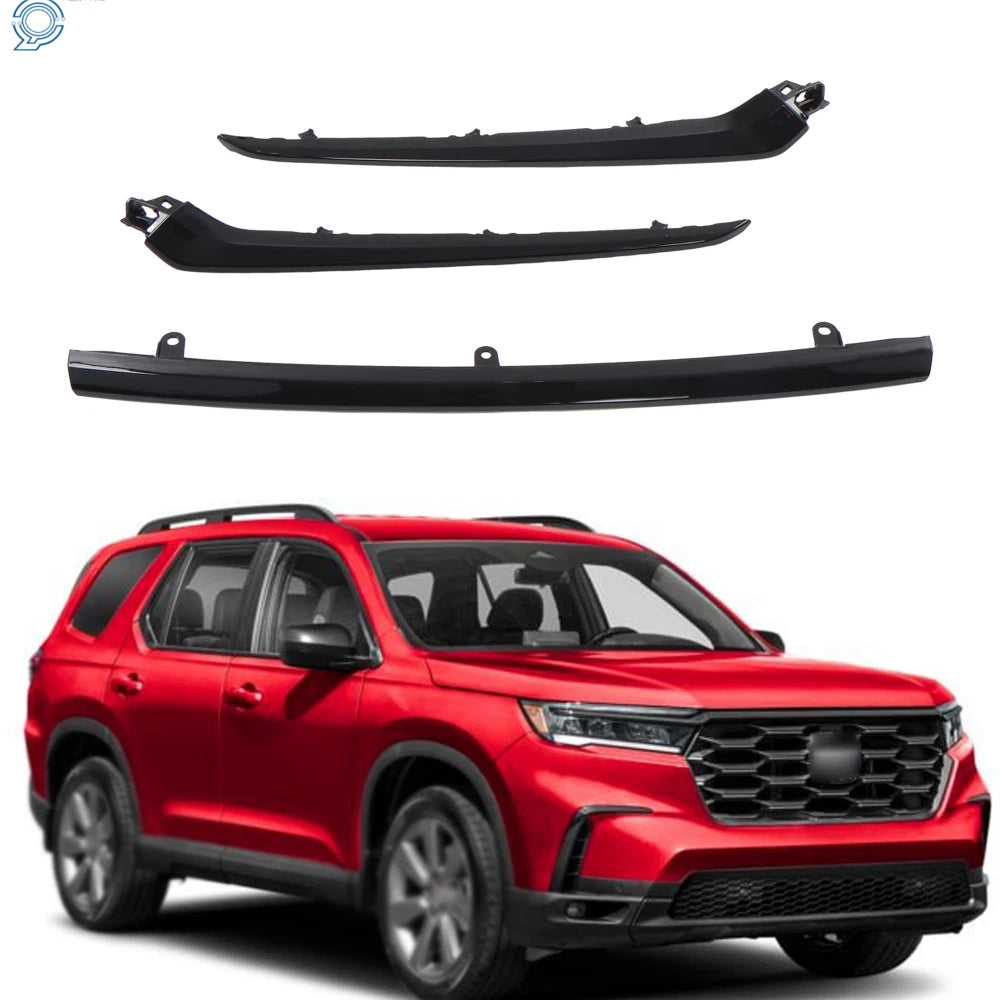 Front Grille Trim + RH LH Side Headlight Trim for Honda Pilot (2023–2025) Gloss Black